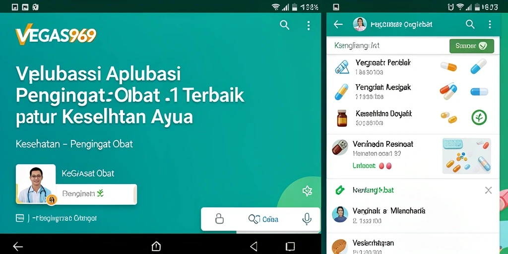 Antarmuka aplikasi VEGAS969 dengan fungsi pengingat obat.